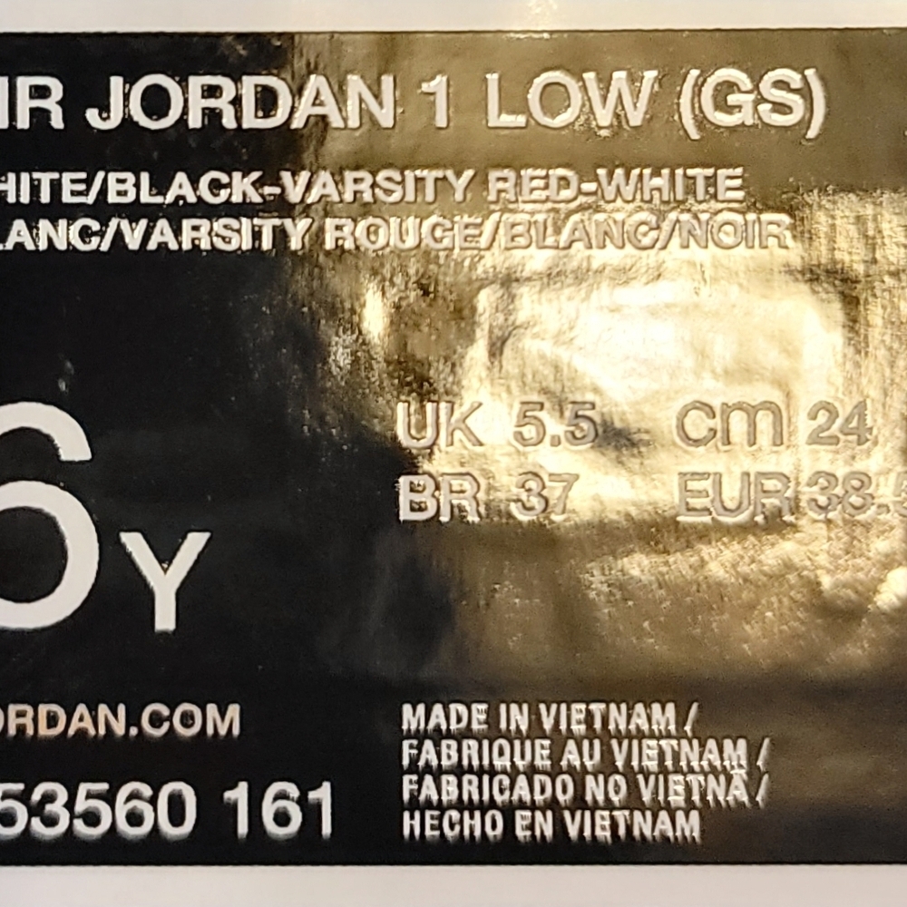 Nike Air Jordan 1 Low  Black/ White and Varsity Red Sneakers Sz: 6Y - Picture 11 of 11